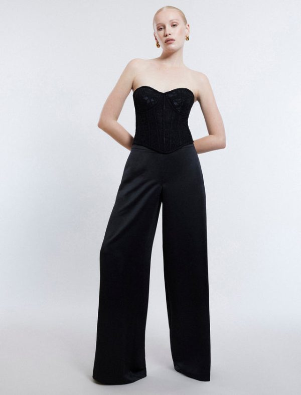 Bcbg Trouser Aire Wide-Leg Satin Trouser Black - Image 4