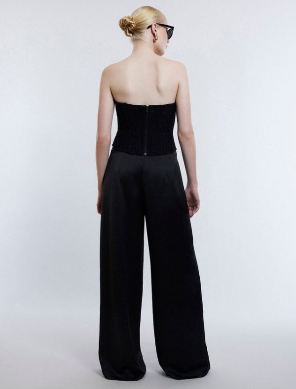 Bcbg Trouser Aire Wide-Leg Satin Trouser Black - Image 7