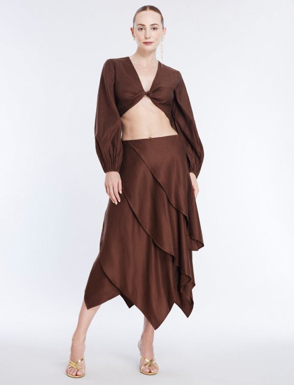 Bcbg Tiered Asymmetrical Skirt Chocolate