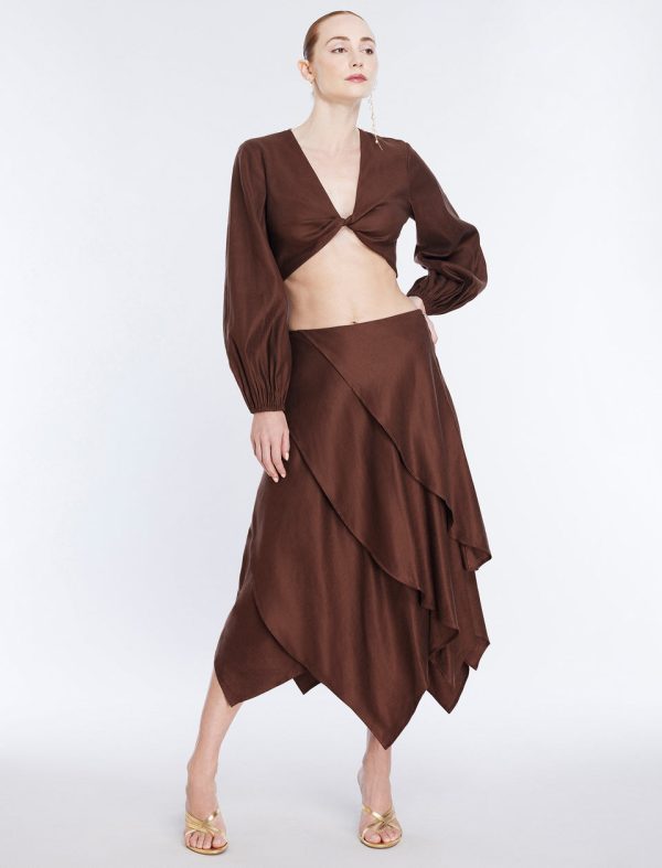 Bcbg Tiered Asymmetrical Skirt Chocolate - Image 2