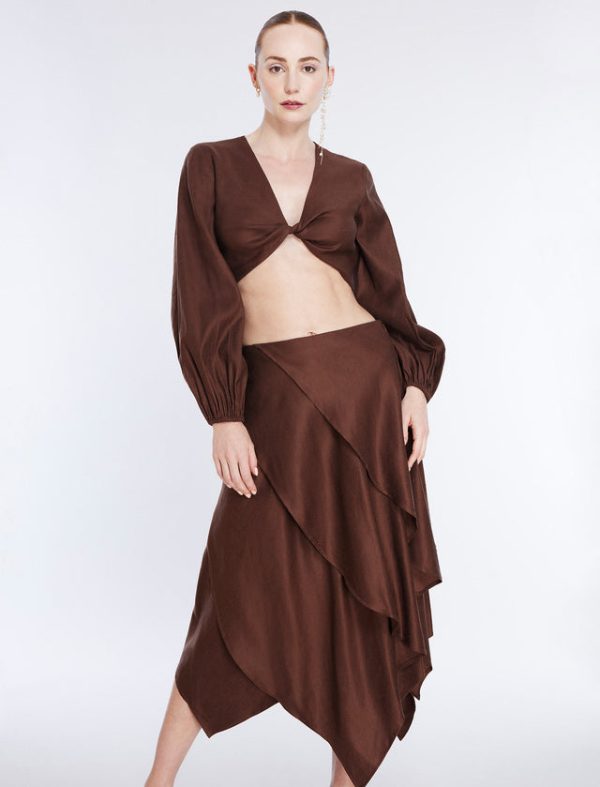 Bcbg Tiered Asymmetrical Skirt Chocolate - Image 5