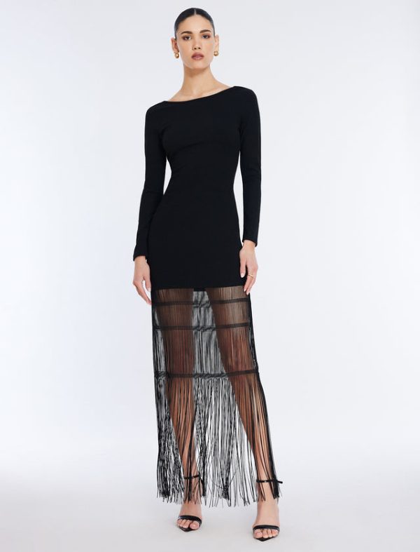 Bcbg Tabitha Knit Fringe Mini Dress Black - Image 5