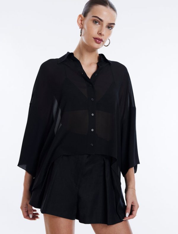 Bcbg Button-Up Batwing Top Black - Image 6