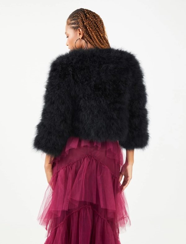 BCBG CLASSIC FEATHER SHRUG - BLACK - Image 3