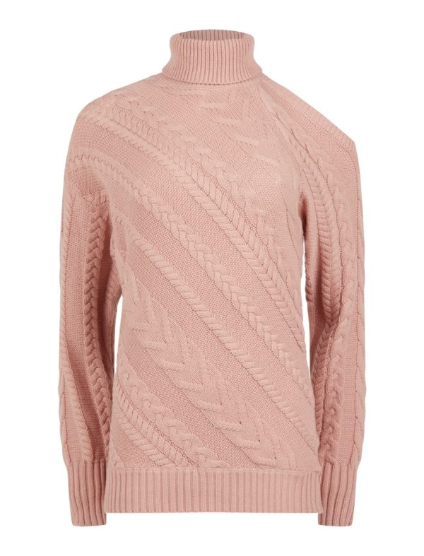 BCBG COLD SHOULDER CABLE KNIT SWEATER - MISTY ROSE - Image 5