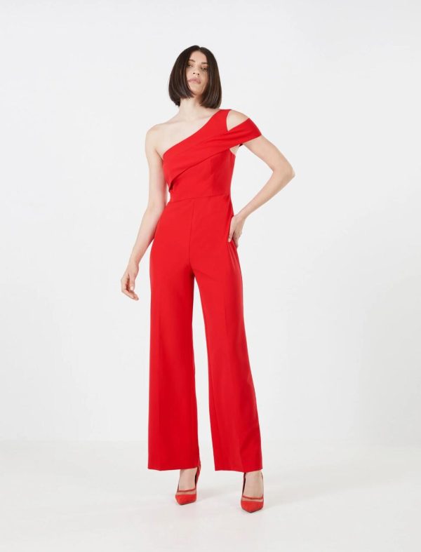 BCBG CORALINE COLD SHOULDER JUMPSUIT - ROSSO - Image 4