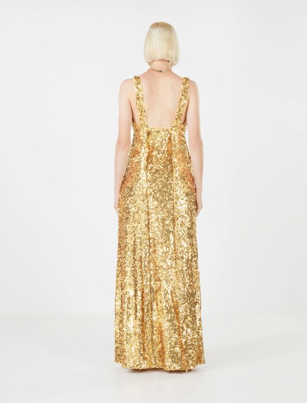 BCBG ALESSIO DRAPED SEQUIN EVENING DRESS - GOLD - Image 4