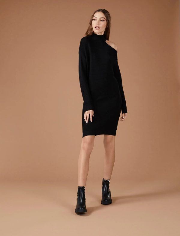 BCBG CUTOUT SHOULDER SWEATER DRESS BCBGENERATION - BLACK