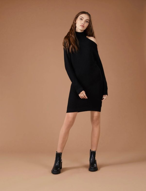 BCBG CUTOUT SHOULDER SWEATER DRESS BCBGENERATION - BLACK - Image 2