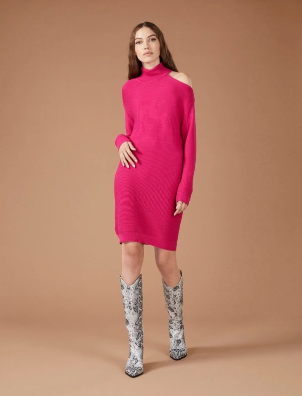 BCBG CUTOUT SHOULDER SWEATER DRESS BCBGENERATION - PINK PEACOCK