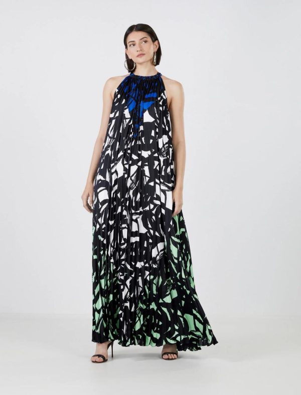 BCBG ALFREDO PLEATED HALTER DRESS - MULTICOLOR - Image 5