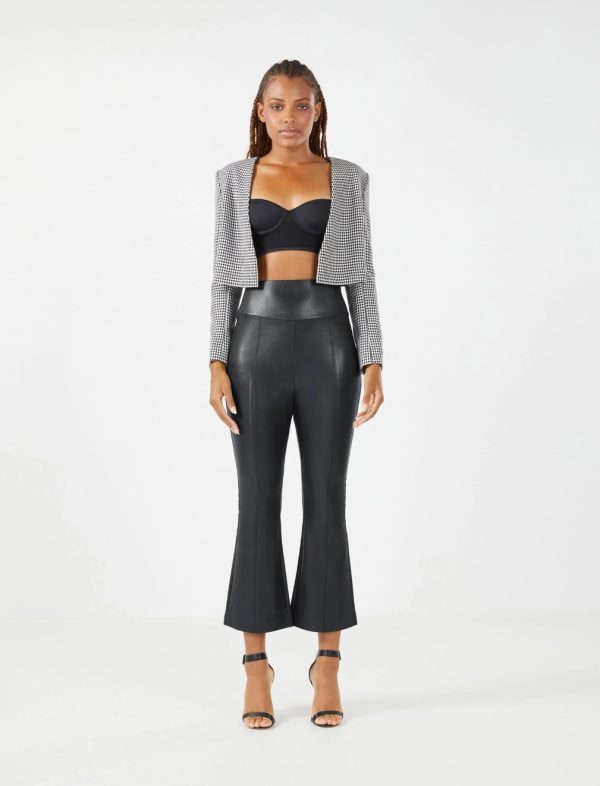 BCBG PANT ALLEGRA FAUX LEATHER FLARE PANT - BLACK BEAUTY