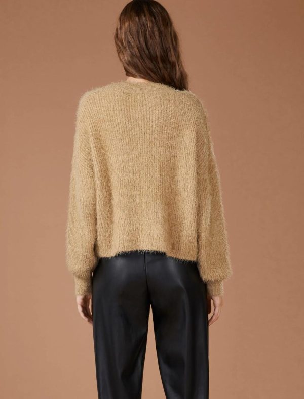 BCBG EYELASH KNIT PULLOVER SWEATER - TAN - Image 3