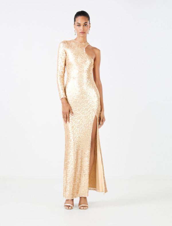 BCBG ALMA SEQUIN EVENING GOWN - GOLD