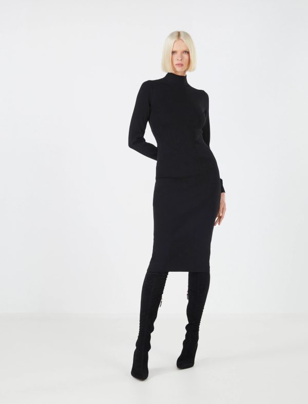 BCBG FRANCA OPEN BACK SWEATER DRESS - BLACK