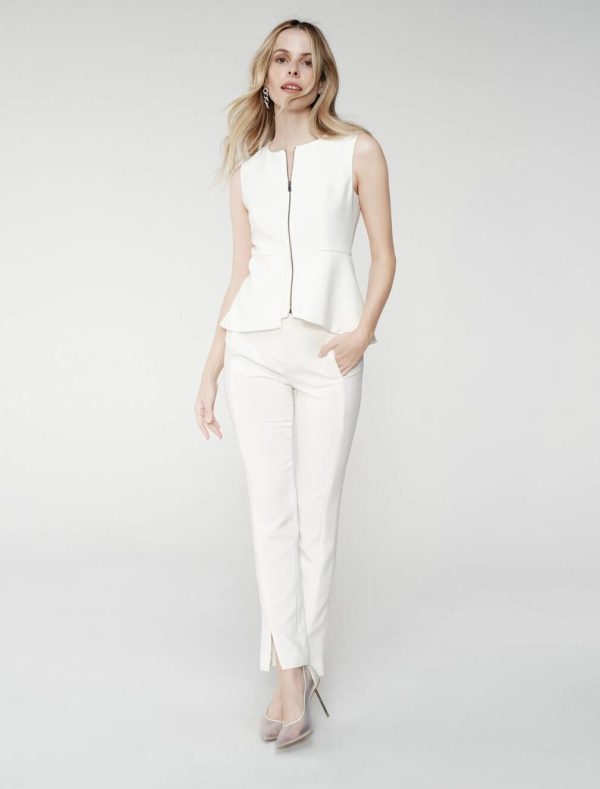 BCBG TOP ABRIELLE SLEEVELESS PEPLUM TOP - WHITE