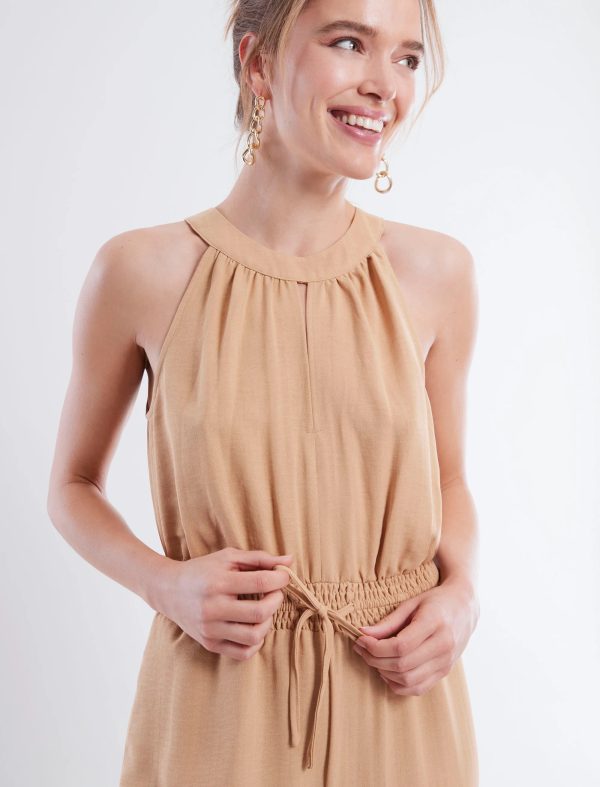 BCBG HALTER NECK BOW JUMPSUIT - TAN - Image 2