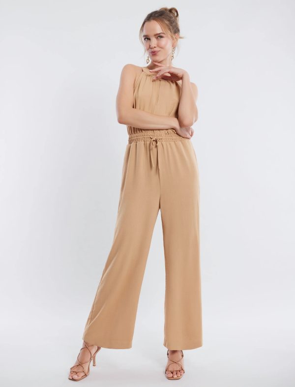 BCBG HALTER NECK BOW JUMPSUIT - TAN - Image 4