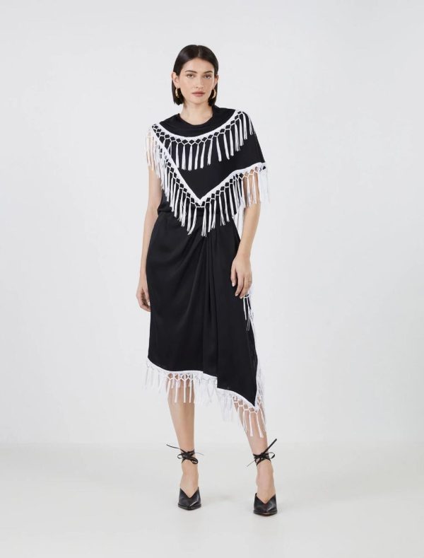 BCBG ANGELO DRAPED FRINGE TOP - BLACK BEAUTY