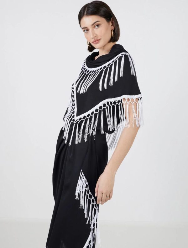 BCBG ANGELO DRAPED FRINGE TOP - BLACK BEAUTY - Image 3