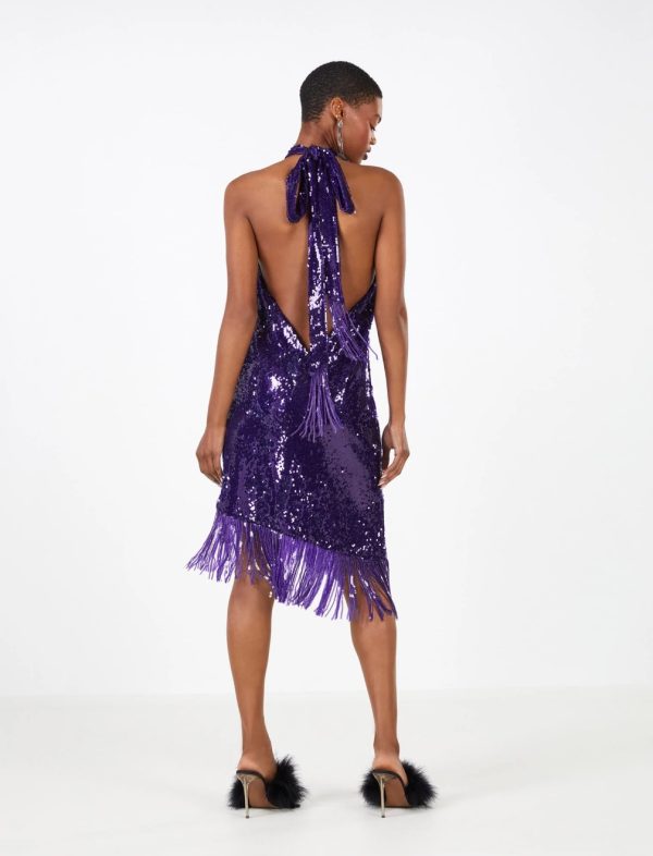 BCBG ANTON SEQUIN FRINGE EVENING DRESS - VIOLET - Image 3