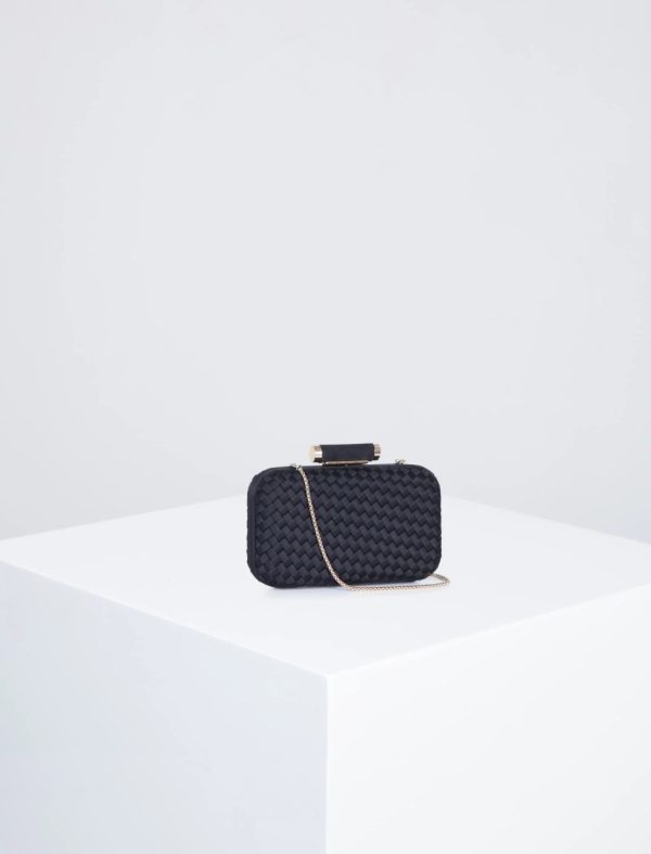 BCBG KIMORA SATIN WOVEN HARD FRAME CLUTCH - BLACK - Image 3