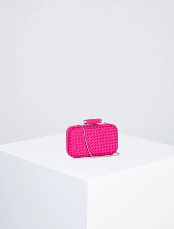 BCBG KIMORA SATIN WOVEN HARD FRAME CLUTCH - FUSCHIA - Image 2