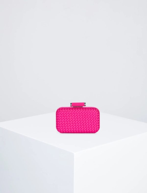 BCBG KIMORA SATIN WOVEN HARD FRAME CLUTCH - FUSCHIA - Image 3