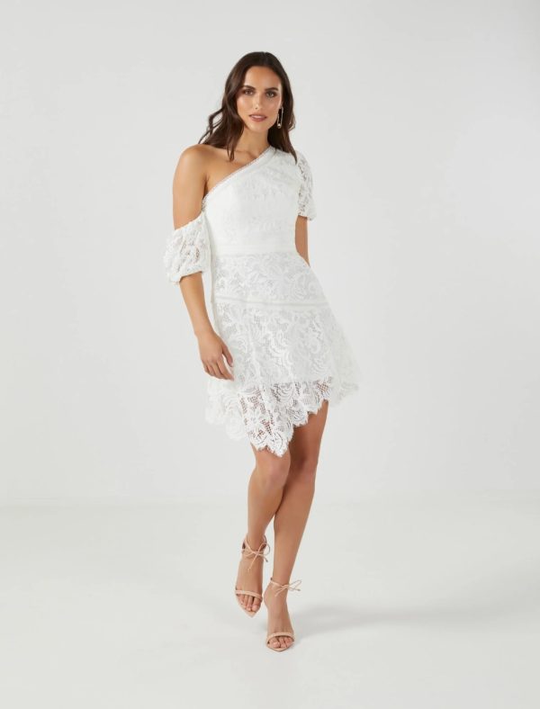 BCBG 2025 LOIS ONE-SHOULDER LACE DRESS - OFF WHITE