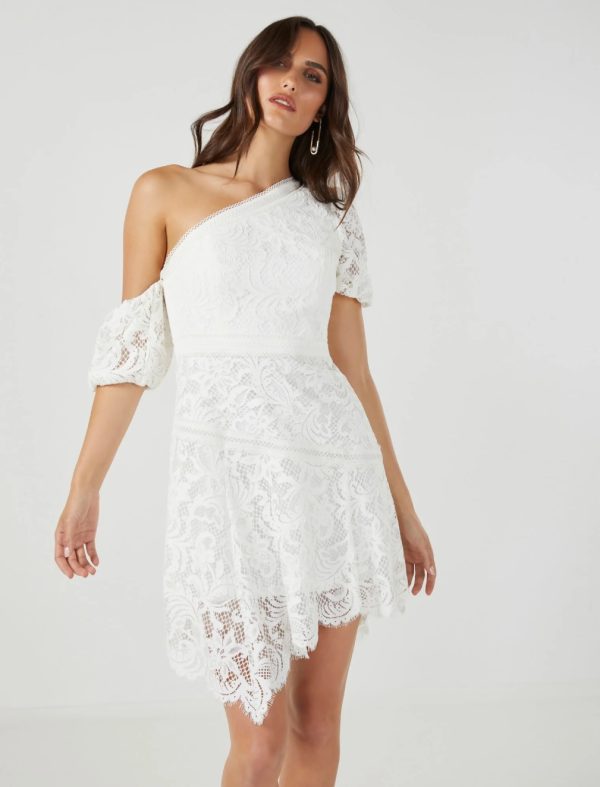 BCBG 2025 LOIS ONE-SHOULDER LACE DRESS - OFF WHITE - Image 3