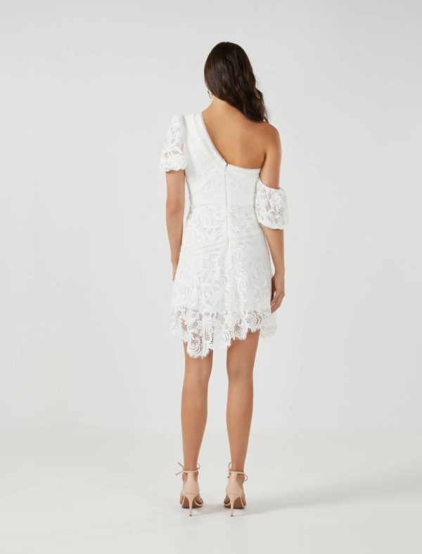 BCBG 2025 LOIS ONE-SHOULDER LACE DRESS - OFF WHITE - Image 4