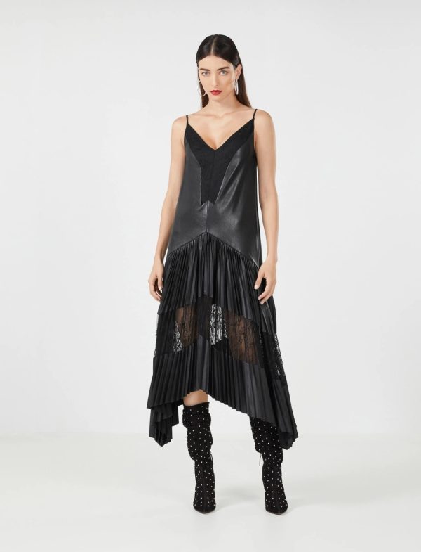 BCBG ARIANA FAUX LEATHER DRESS - BLACK BEAUTY