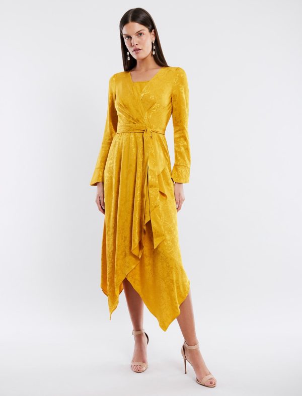 BCBG ARIANNE FAUX WRAP DRESS - GOLDEN GLOW