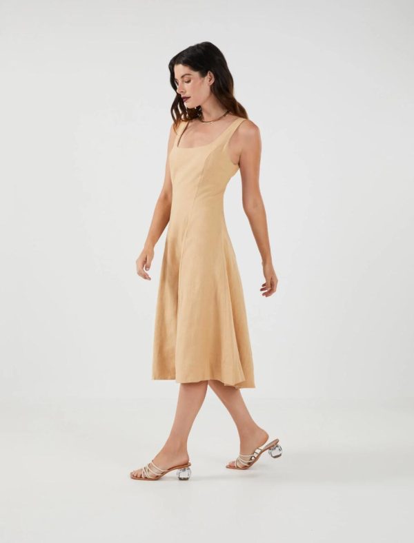 BCBG ARLYNNE OPEN BACK MIDI DRESS - NATURAL - Image 3