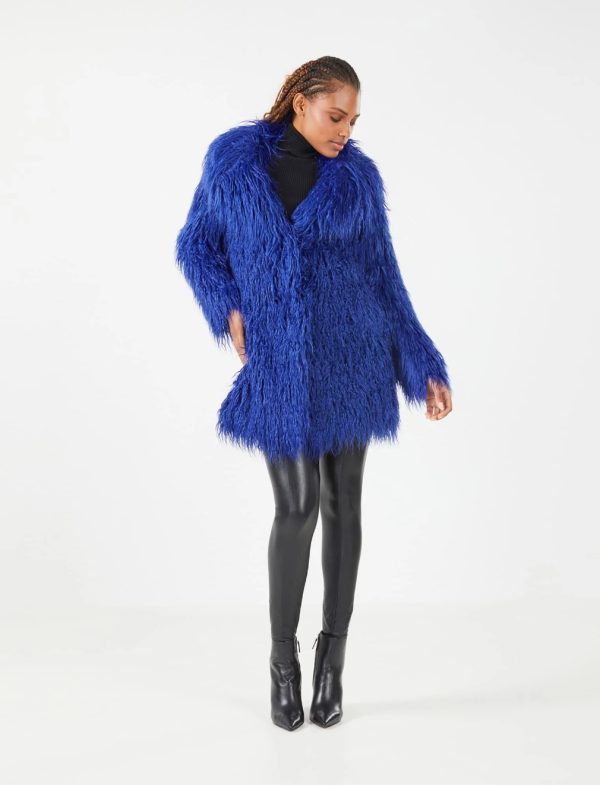 BCBG ARTIC FAUX FUR COAT - SPECTRUM BLUE