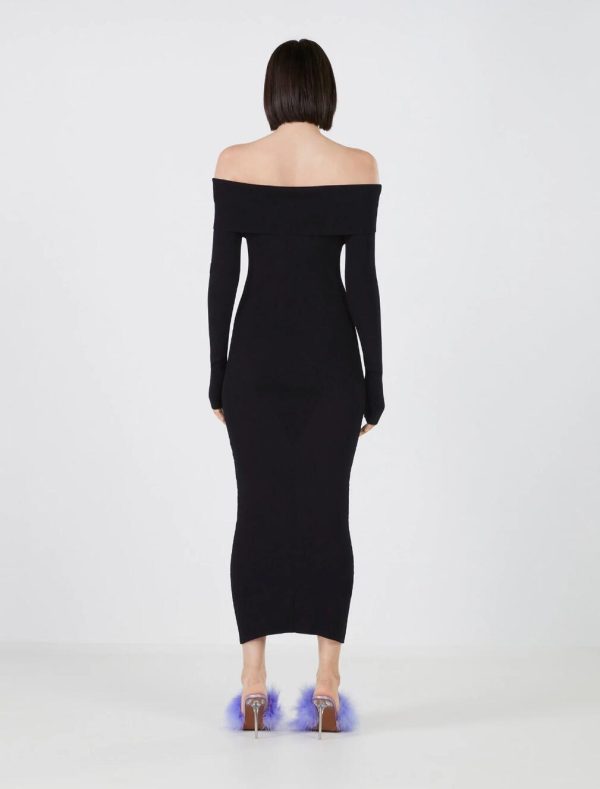 BCBG ARTURO OFF-THE-SHOULDER SWEATER DRESS - BLACK BEAUTY - Image 4